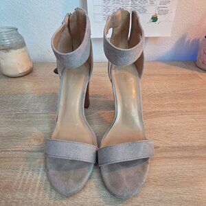 Grey Heeled Sandals with gold zipper - size 9